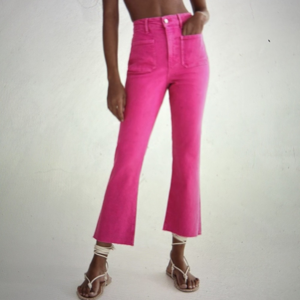Zara The Sailor Cropped Flare Jeans in Fuschia
